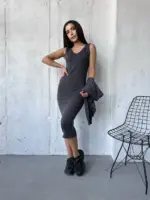 Костюм жіночий 2-в-1: кофта + сукня міді графіт