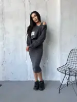 Костюм жіночий 2-в-1: кофта + сукня міді графіт