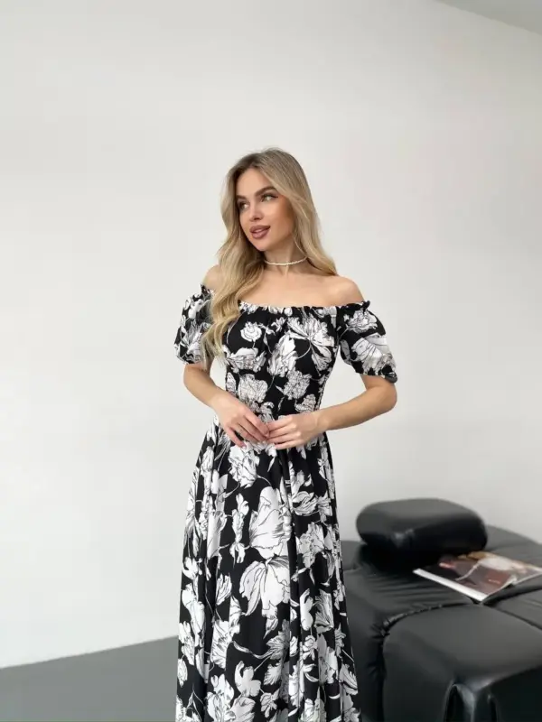 B36-syknya-maksi-big-white-flowers-on-black (4) Сукня максі в підлогу з принтом крупні білі квіти на чорному