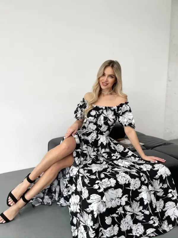 B36-syknya-maksi-big-white-flowers-on-black (7) Сукня максі в підлогу з принтом крупні білі квіти на чорному