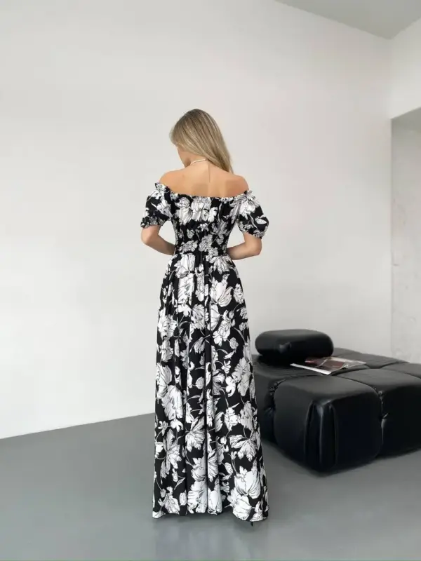 B36-syknya-maksi-big-white-flowers-on-black (9) Сукня максі в підлогу з принтом крупні білі квіти на чорному