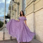 Сукня максі в підлогу з принтом квіти на бузковому фоні