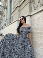 Сукня максі в підлогу з принтом зебра на чорному