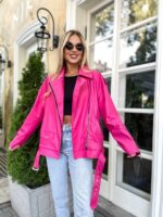 Куртка-косуха жіноча оверсайз яскраво-рожевого кольору