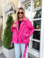 Куртка-косуха жіноча оверсайз яскраво-рожевого кольору