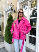 Куртка-косуха жіноча оверсайз яскраво-рожевого кольору