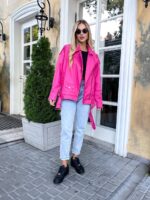Куртка-косуха жіноча оверсайз яскраво-рожевого кольору