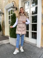 Жилетка жіноча бежева подовжена