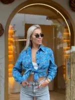 сорочка жіноча в клітинку блакитна з фланелі