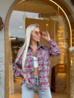 сорочка жіноча в клітинку червона з сірим з фланелі