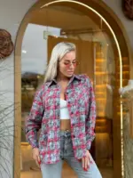 сорочка жіноча в клітинку червона з сірим з фланелі