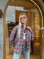 сорочка жіноча в клітинку червона з сірим з фланелі