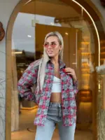 сорочка жіноча в клітинку червона з сірим з фланелі