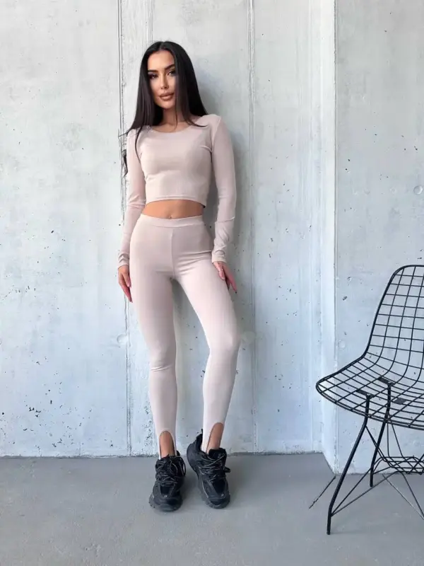 m475-losyny-shtripki-beige (5) Лосини жіночі бежеві зі штріпками