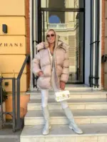 Пуховик жіночий бежевий оверсайз 75см