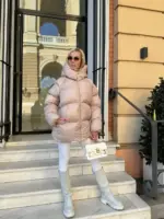Пуховик жіночий бежевий оверсайз 75см