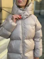 Пуховик жіночий бежевий оверсайз 75см