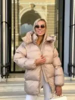 Пуховик жіночий бежевий оверсайз 75см