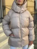 Пуховик жіночий бежевий оверсайз 75см
