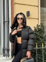 Пуховик жіночий чорний оверсайз 75см