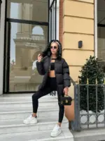 Пуховик жіночий чорний оверсайз 75см