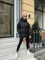 Пуховик жіночий чорний оверсайз 75см