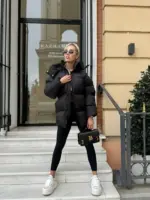 Пуховик жіночий чорний оверсайз 75см