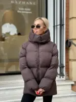 Пуховик жіночий коричневий оверсайз 75см