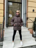 Пуховик жіночий коричневий оверсайз 75см