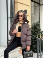 Пуховик жіночий коричневий оверсайз 75см