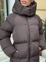 Пуховик жіночий коричневий оверсайз 75см
