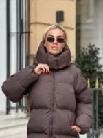 Пуховик жіночий коричневий оверсайз 75см
