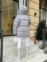 Пуховик жіночий сірий оверсайз 75см довжина