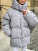 Пуховик жіночий сірий оверсайз 75см довжина