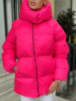 Пуховик жіночий яскраво-рожевий оверсайз 75см довжина