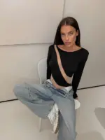 Боді жіночий чорний з бежевими вставками з сітки