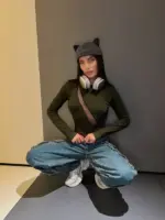 Боді жіночий хакі з чорними вставками з сітки