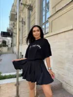 Міні спідниця з шортами та клинами чорна