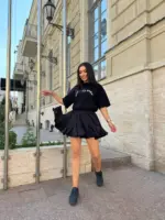 Міні спідниця з шортами та клинами чорна