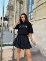 Міні спідниця з шортами та клинами чорна