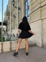 Міні спідниця з шортами та клинами чорна