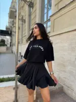 Міні спідниця з шортами та клинами чорна