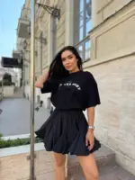 Міні спідниця з шортами та клинами чорна