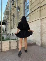 Міні спідниця з шортами та клинами чорна