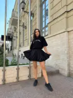 Міні спідниця з шортами та клинами чорна