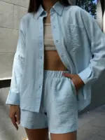 Костюм жіночий рубашка з шортами блакитний