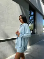 Костюм жіночий рубашка з шортами блакитний