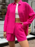 Костюм жіночий рубашка з шортами малиновий