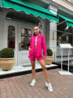 Костюм жіночий рубашка з шортами малиновий