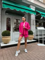 Костюм жіночий рубашка з шортами малиновий